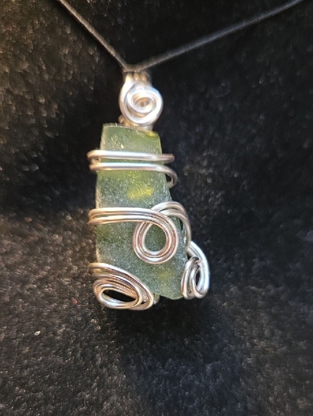 Green Sea Glass Pendant /W Silver Wire Wrap - Picture 6 of 6